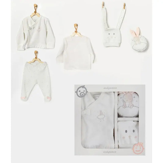 Andywawa Ac22340 Ensemble bébé fille 5 pièces motif lys écru, sortie d'hôpital - Image 1