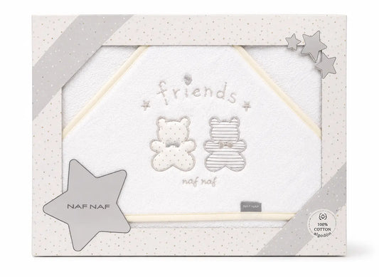 Cape de Bain à Capuche Bébé NAF NAF – Broderie Oursons Beige - Image 1