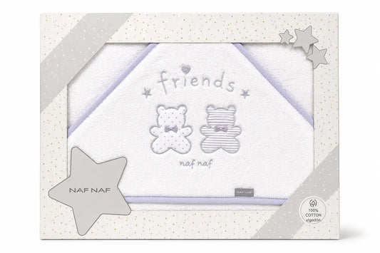 Cape de Bain à Capuche Bébé NAF NAF – Broderie Oursons Gris 100% Coton - Image 1