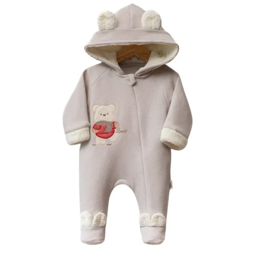 Combinaison polaire bébé avec capuche à oreilles et motif ourson - Image 3