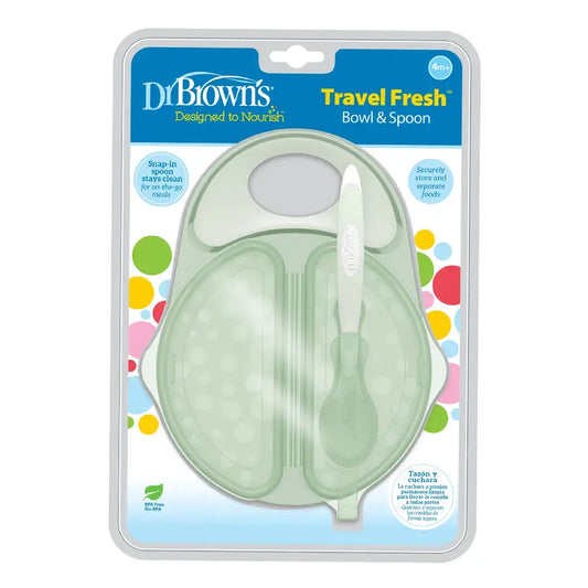 Dr. Brown’s Bol et cuillère à couvercles Travel Fresh™ 4M+ - Vert - Image 1