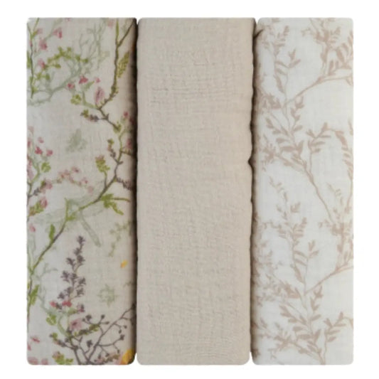 Ensemble de 3 langes en mousseline 100x100 cm beige - Image 1