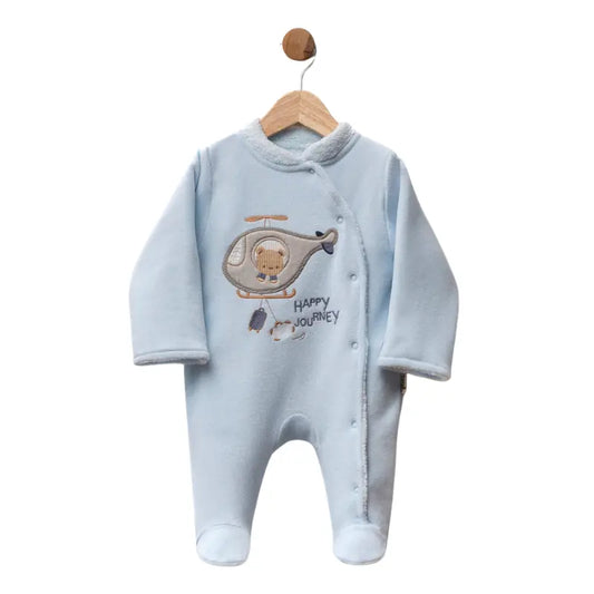 Grenouillère bébé en polaire avec motif hélicoptère - Image 1