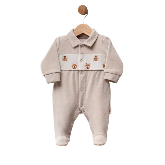Grenouillère bébé en velours avec oursons brodés - Image 3