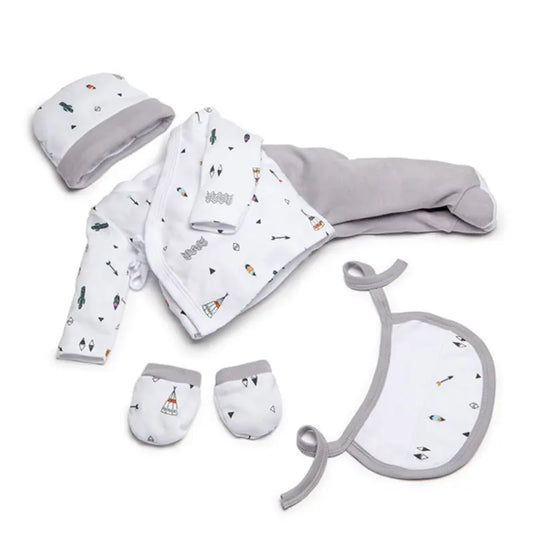 Interbaby Set 5Pcs Gris (Chemise+Pantalon+Gants+Bavoir+ChaussEttes) (0-6 Mois) - Image 1