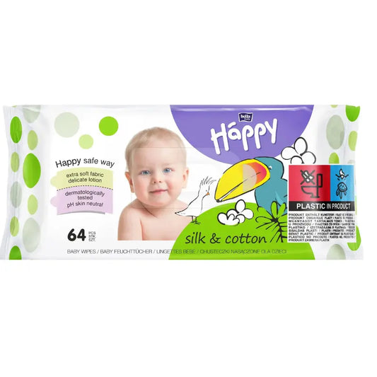 Lingettes nettoyantes à la soie et coton 64 pièces Happy - Image 1