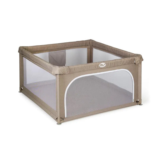 Parc de jeux bébé L 120x120 cm Beige Pliable avec Chatière et Fenêtre en Filet - Image 1