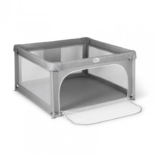 Parc de jeux bébé L 120x120 cm Gris Pliable avec Chatière et Fenêtre en Filet - Image 1