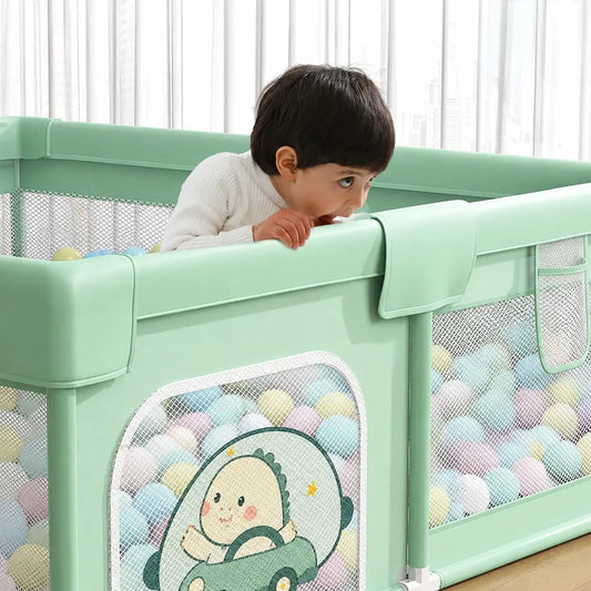 Parc de jeux bébé pliable 200 x 180 x 65 cm Vert avec tapis et balles - Image 3