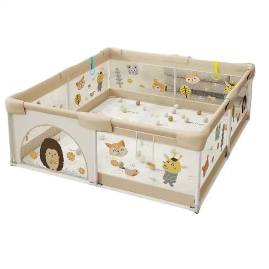 Parc de jeux bébé pliable 200 x 180 x 65 cm Beige avec tapis et balles - Image 1