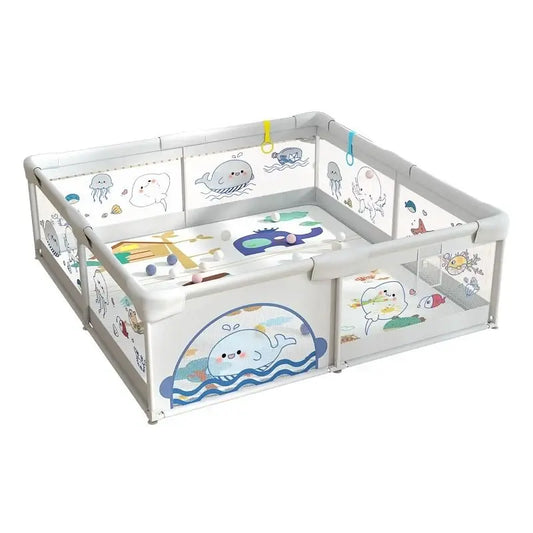 Parc de jeux bébé pliable 200x180 cm avec tapis et balles Fishes - Image 1