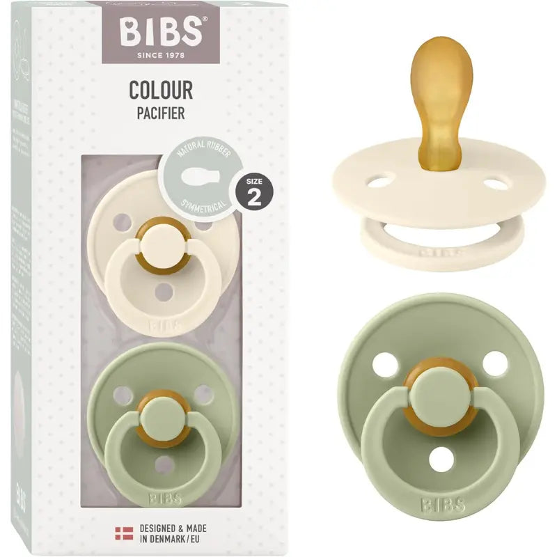 Sucettes BIBS Colour Symétriques – Sans BPA, Tétine Symétrique en Latex Naturel – Ivoire-Sauge