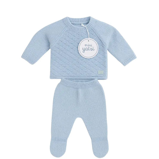 Tenue tricotée bébé en coton doux bleu ciel – Mini yatsi - Image 1