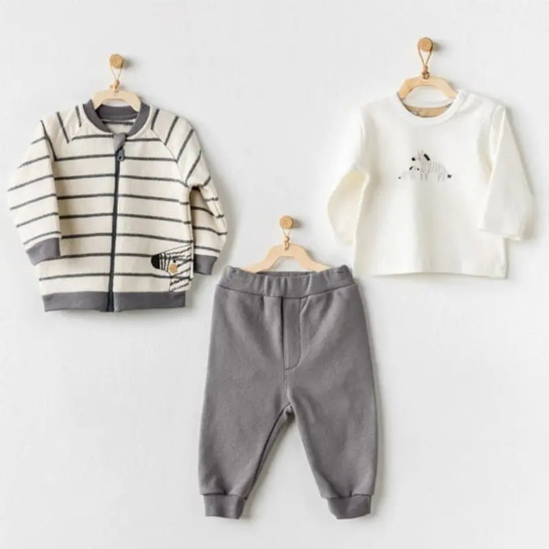 Andywawa AC24160 Ensemble bébé 3 pièces Petit Zèbre Écru Gris - Image 1