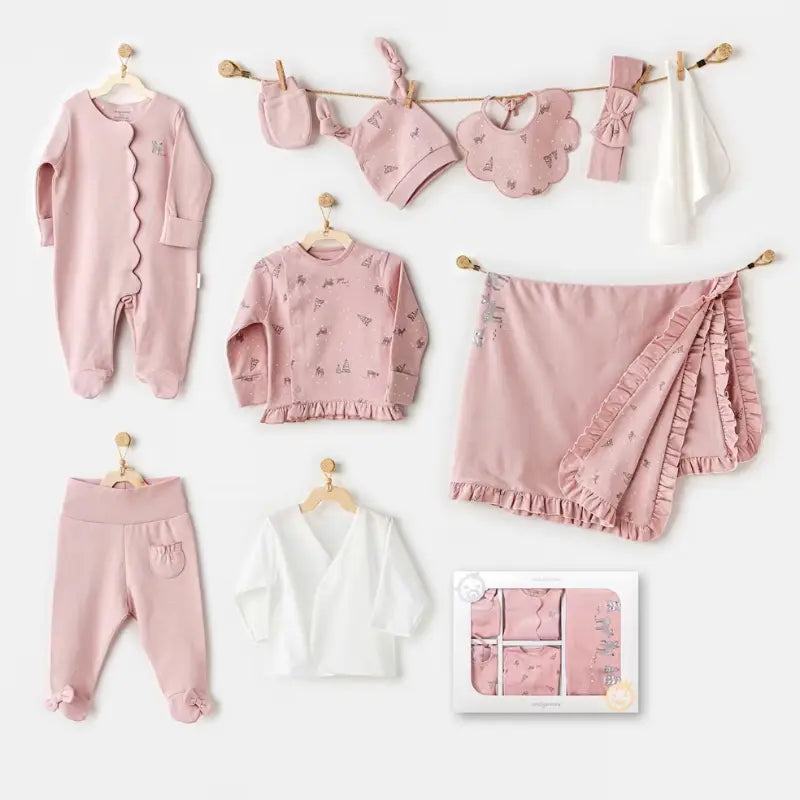 Andywawa Coffret nouveau-né  10 pièces de sortie d'hôpital pour Fille - motif Gazelle Rose - Image 1