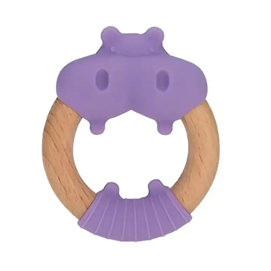 Anneau de Dentition en Bois et Silicone 3m+ - Hippopotame - Image 1