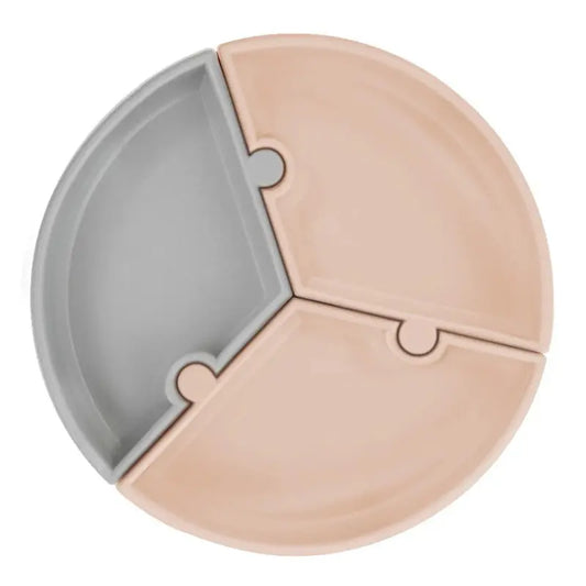 Assiette Puzzle MINIKOIOI avec Ventouse en Silicone – Beige - Image 1