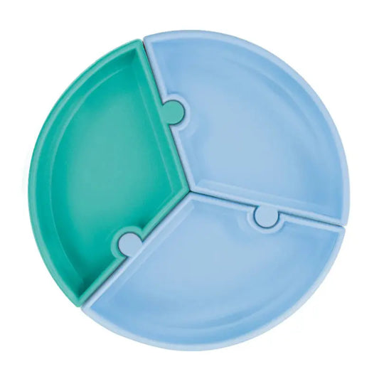 Assiette Puzzle MINIKOIOI avec Ventouse en Silicone – Bleue - Image 1