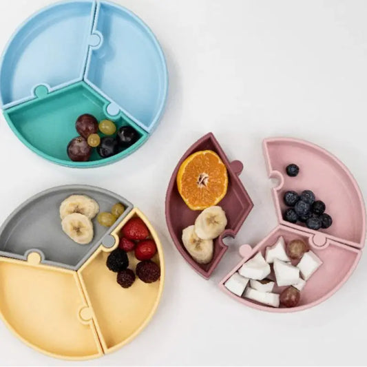 Assiette Puzzle MINIKOIOI avec Ventouse en Silicone – Bleue - Image 3