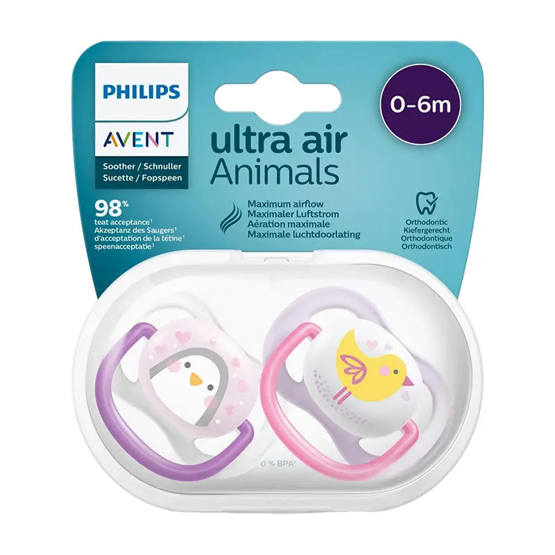 AVENT 2 Sucette ULTRA Air Animals Filles 0-6 Mois - Image 1