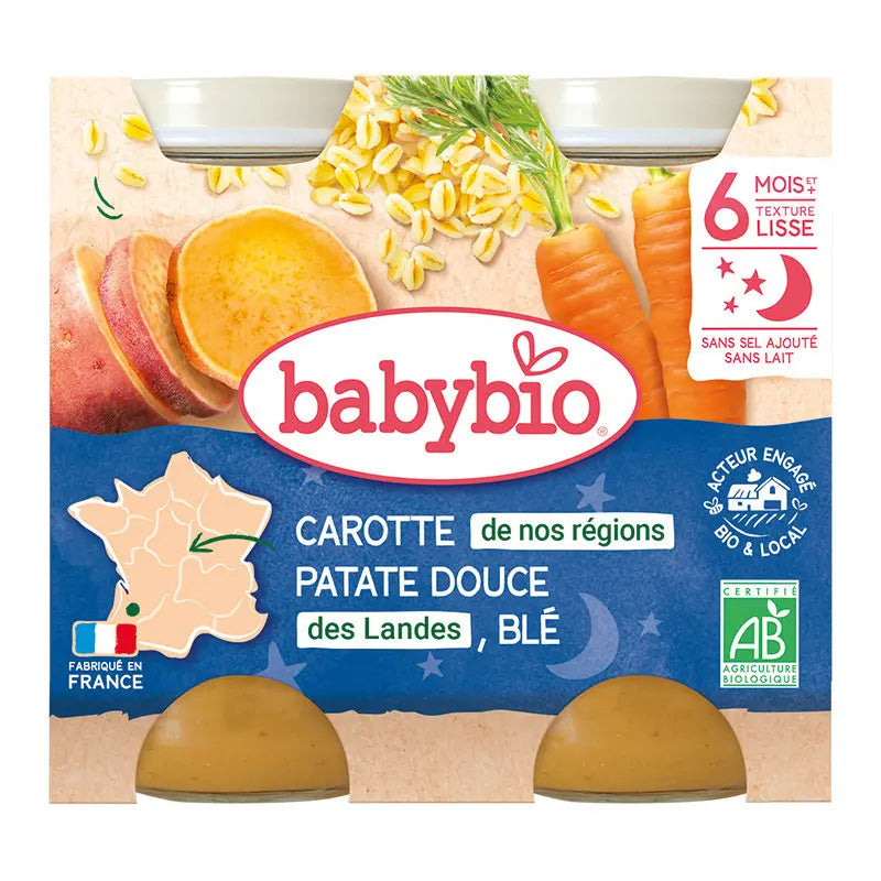 Babybio Carotte de nos régions Patate douce des Landes Blé Petits pots 2x200g - Image 1