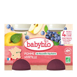 Babybio Petit pots sucrés Pomme de Nouvelle-Aquitaine et Myrtille  2x130g - Image 1
