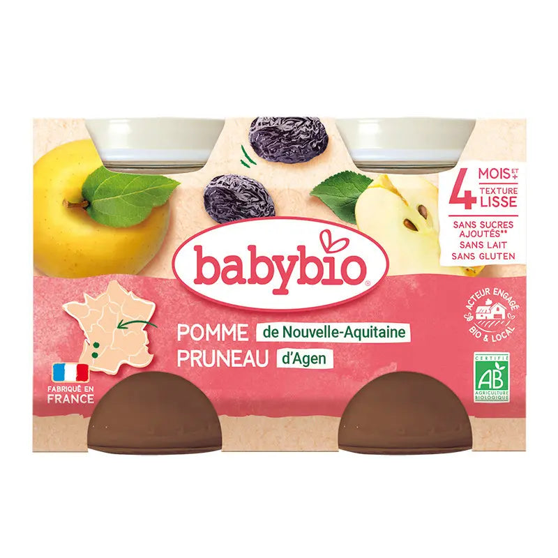 Babybio Pomme de Nouvelle-Aquitaine Pruneau d'Agen Petits pots 2x130g - Image 1