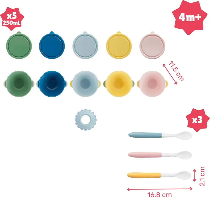 Badabulle Lot de 5 bols ventouse antidérapants 330ml et 3 cuillères 1er âge souples - Image 4