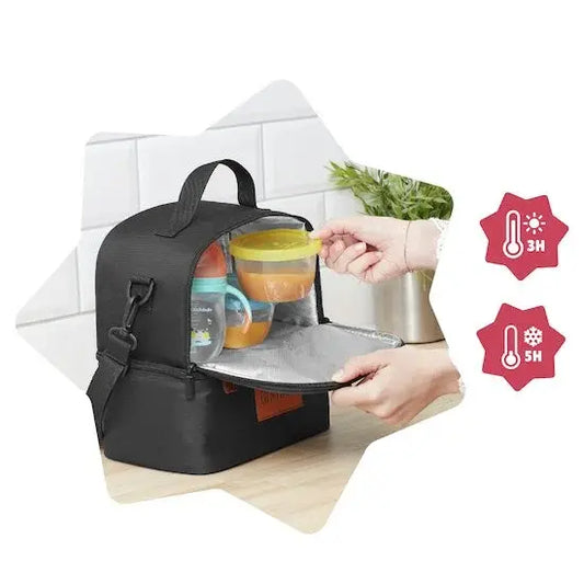 Badabulle Sac isotherme repas, 2 compartiments Gris/Blanc - Image 3