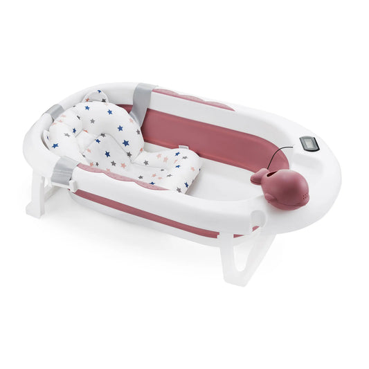 Baignoire Bébé Pliable avec Coussin Ergonomique Antidérapant -Rose - Image 1