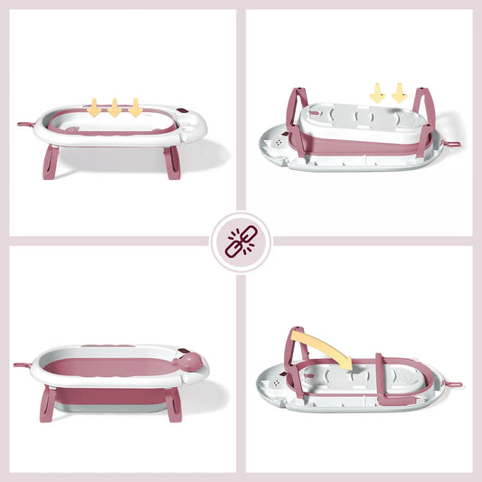 Baignoire Bébé Pliable avec Coussin Ergonomique Antidérapant -Rose - Image 3