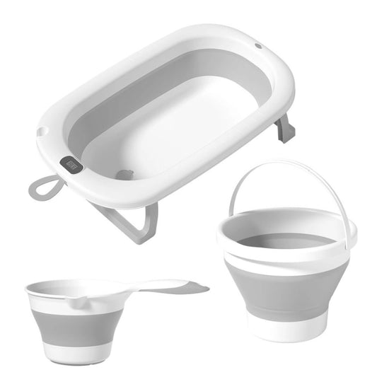 Baignoire Bébé Pliable avec Seau et Gobelet  3 en 1 Gris - Image 1