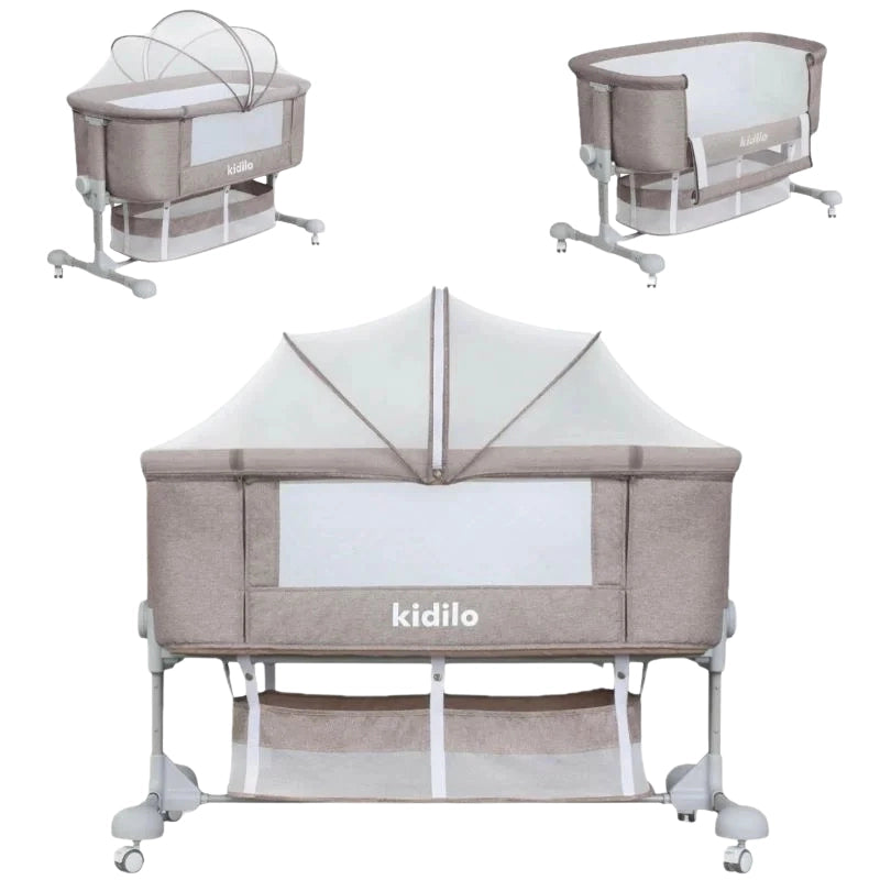 Berceau Bébé Multifonction Kidilo – Moustiquaire et Roulettes – Beige - Image 2