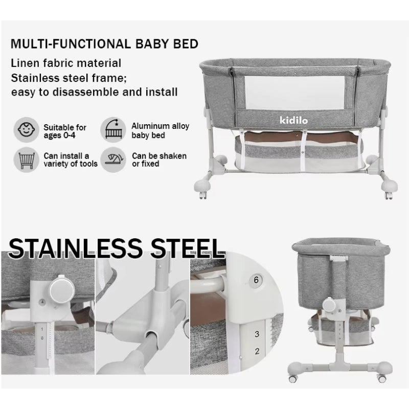 Berceau Bébé Multifonction Kidilo – Moustiquaire et Roulettes – Beige - Image 4