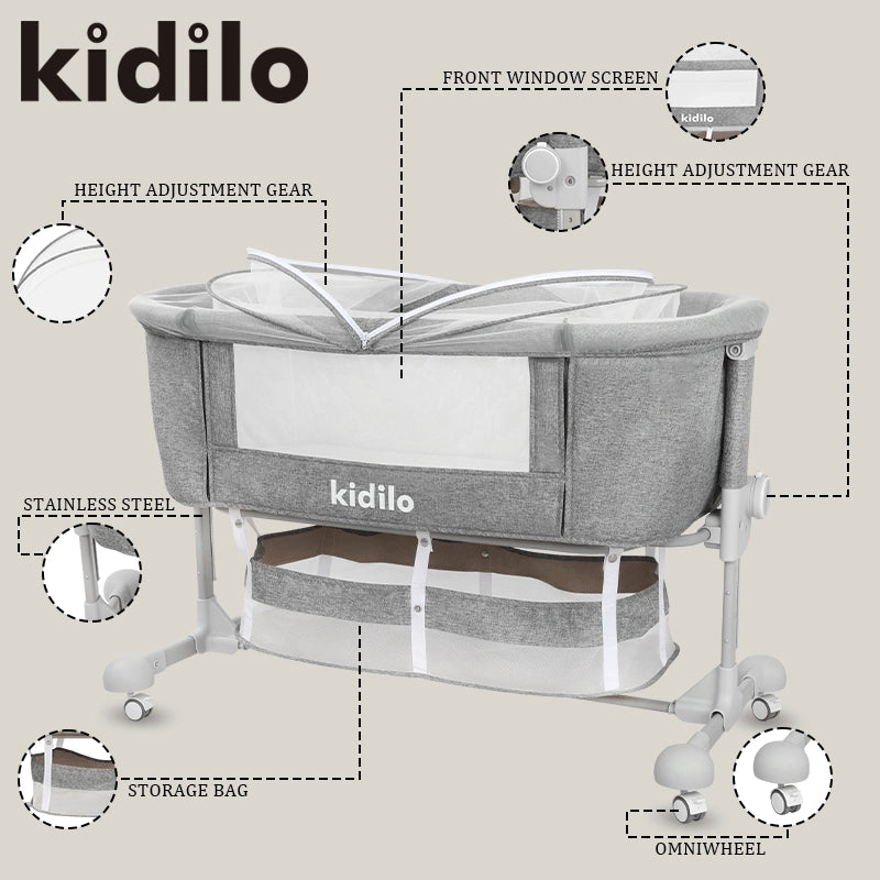 Berceau Bébé Multifonction Kidilo – Moustiquaire et Roulettes – Beige - Image 8