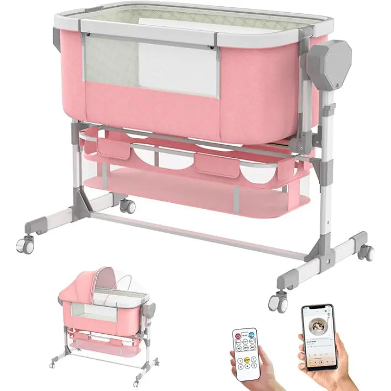 Berceau Électrique Bébé Multifonction avec Balancement Automatique Télécommande et Moustiquaire Rose - kidilo - Image 1