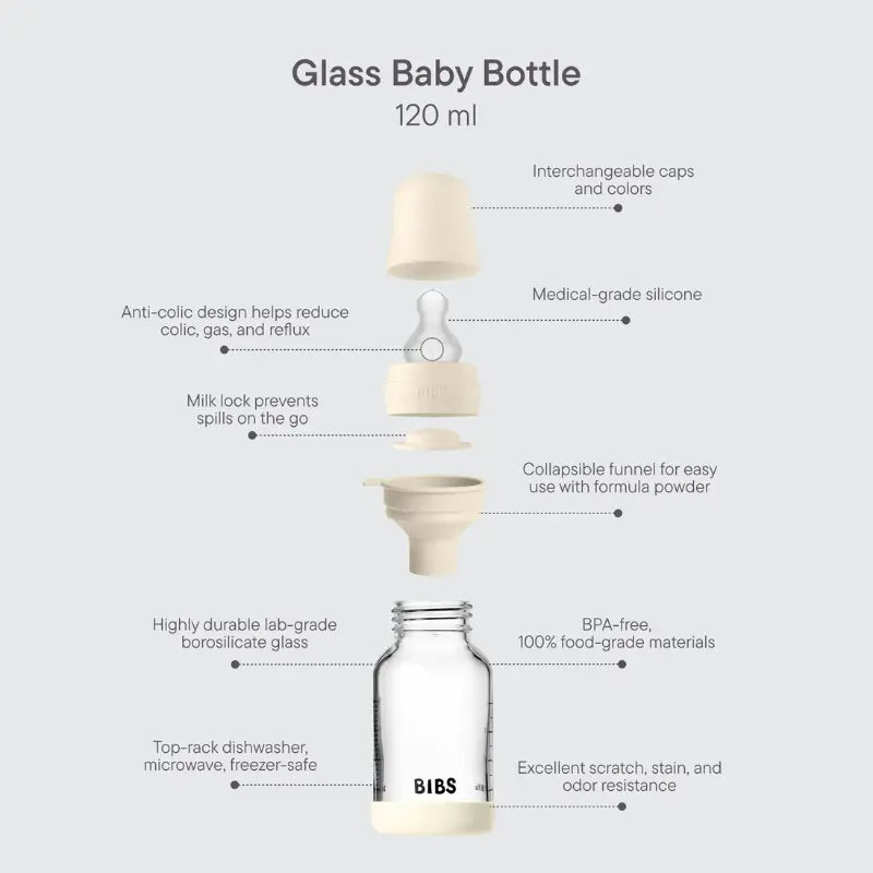 Biberon en Verre 120ml avec Tétine en Silicone Débit Lent - Baby Blue - Image 3