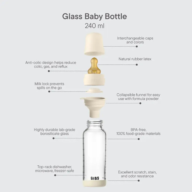 Biberon en Verre 240ml avec Tétine en Latex Débit Moyen - Baby Blue - Image 3
