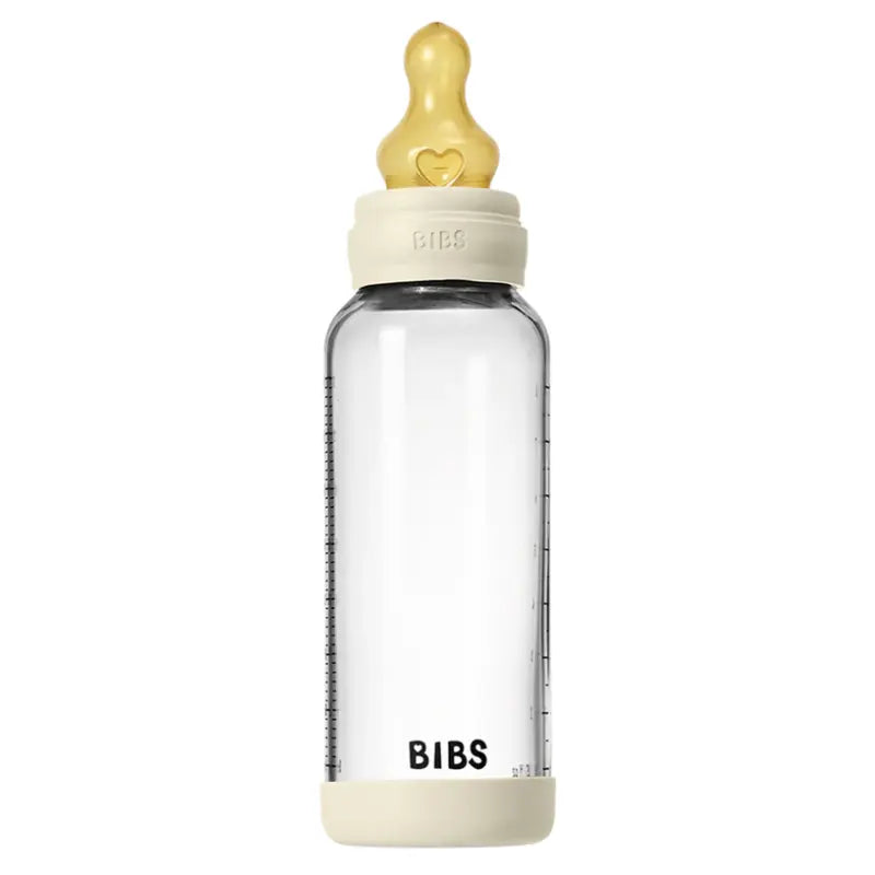 Biberon en Verre 240ml avec Tétine en Latex Débit Moyen - Ivory - Image 2