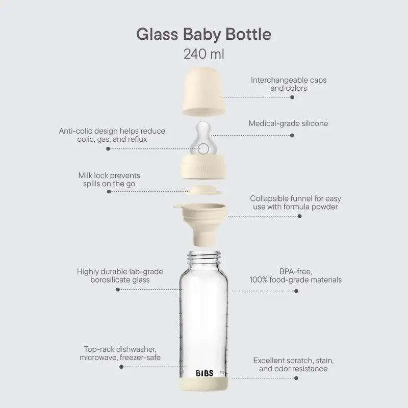 Biberon en Verre 240ml avec Tétine en Silicone Débit Moyen - Baby Blue - Image 3