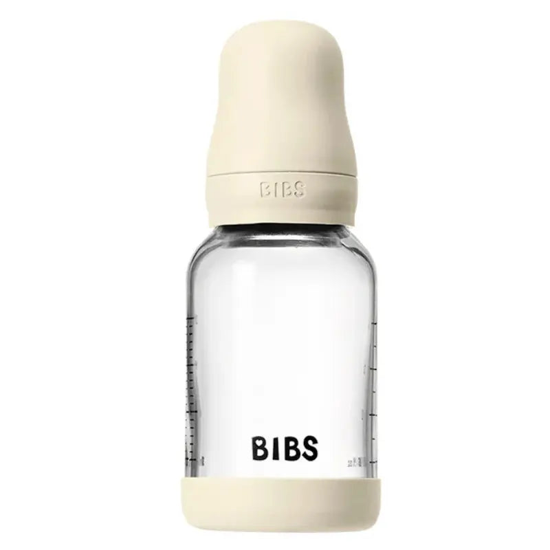 Biberon en verre rond 120 ml + tétine en silicone à débit lent - Ivoire - Image 1