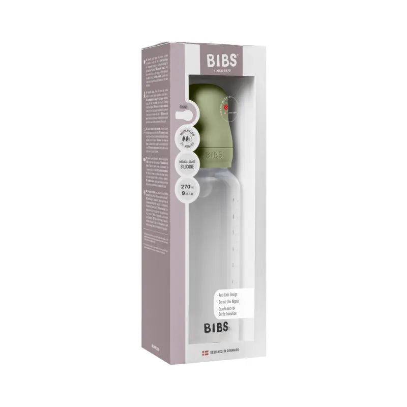 Biberon rond en silicone, 270 ml, débit moyen, couleur sauge - BIBS - Image 2