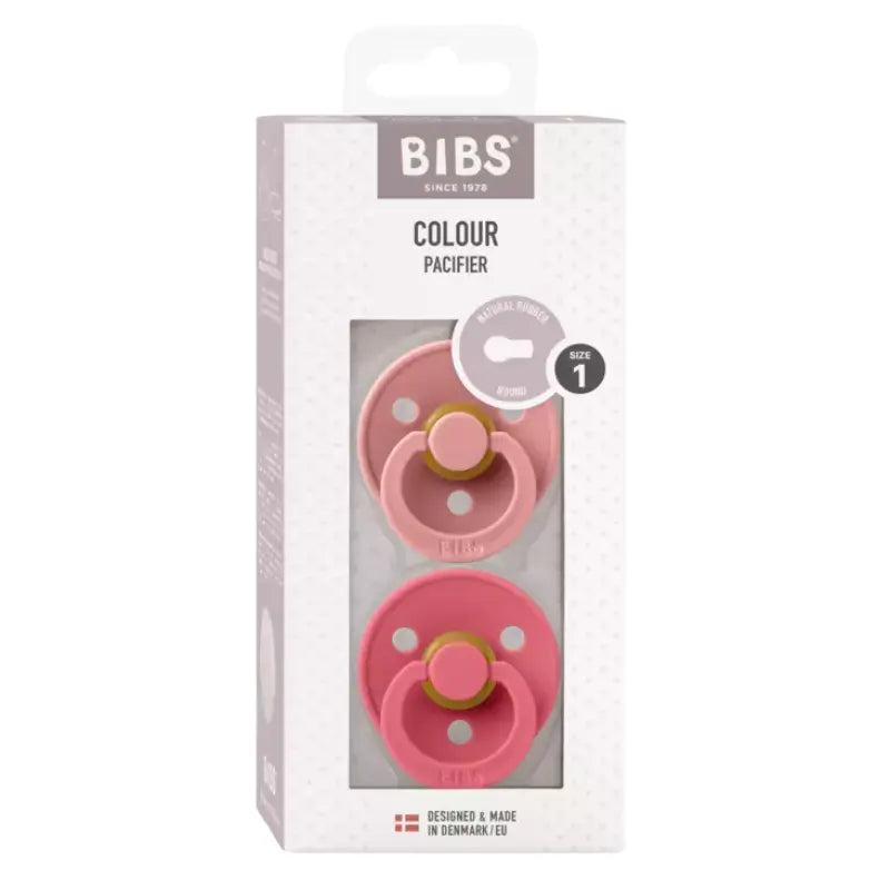 BIBS Colour Sucette Ronde en Caoutchouc Naturel – Lot de 2 - Rose Poudré - Corail