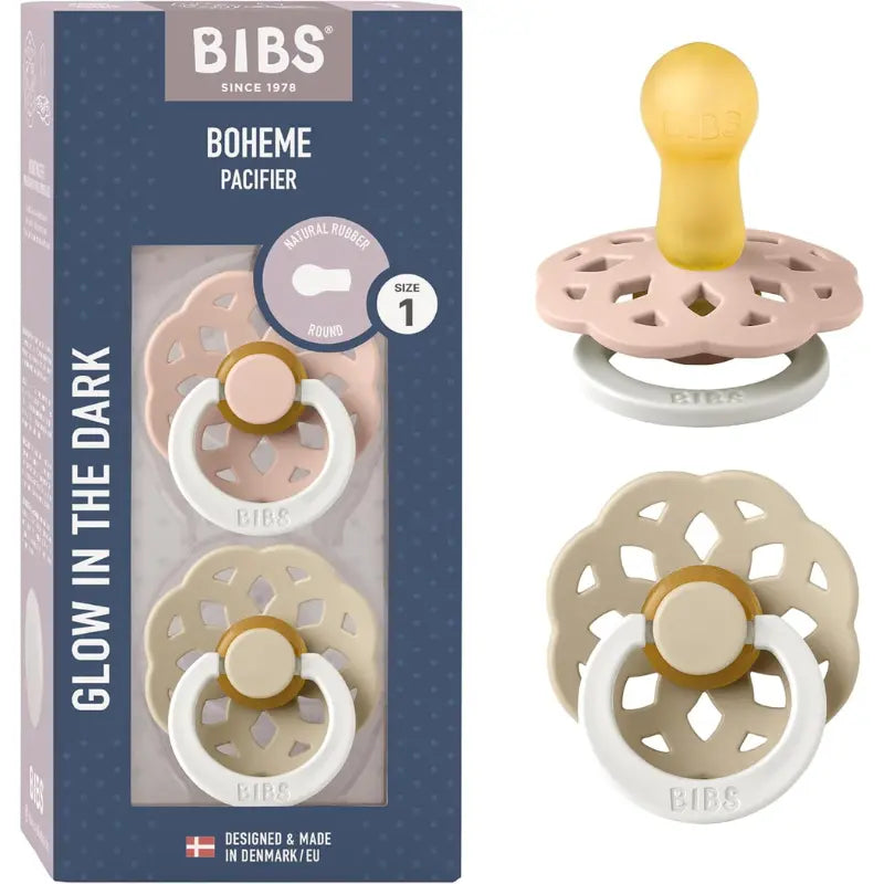 BIBS Lot de 2 Sucettes Bohème Nuit Rondes – Blush/Vanille - GLOW - Image 1