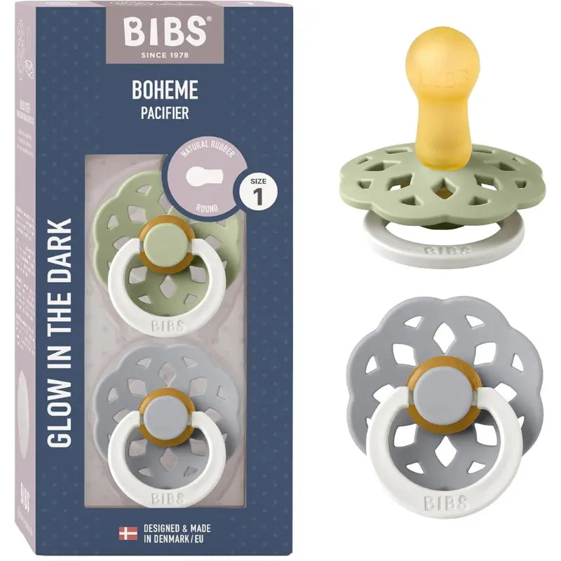 BIBS Lot de 2 Sucettes Bohème Nuit Rondes – Sauge/Nuage - GLOW - Image 2
