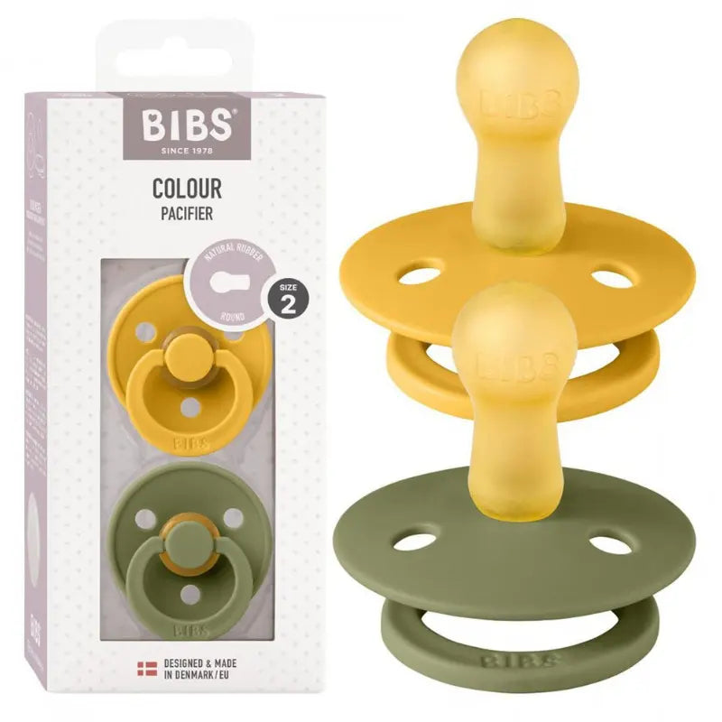 BIBS Lot de 2 Sucettes Rondes – Honey Bee/Olive