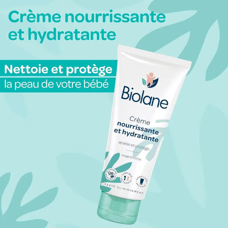 BIOLANE Crème Nourrissante et Hydratante Bébé Nouveau Packaging Visage  et Corps Apaise et Protège 98 % d’origine naturelle 100 ml - Image 2