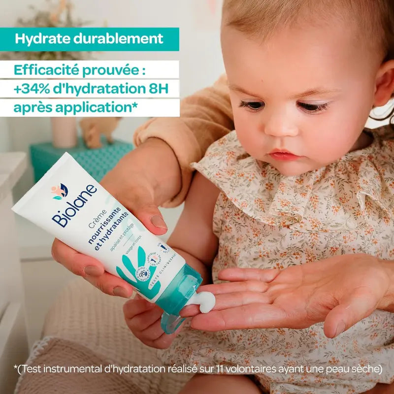 BIOLANE Crème Nourrissante et Hydratante Bébé Nouveau Packaging Visage  et Corps Apaise et Protège 98 % d’origine naturelle 100 ml - Image 3