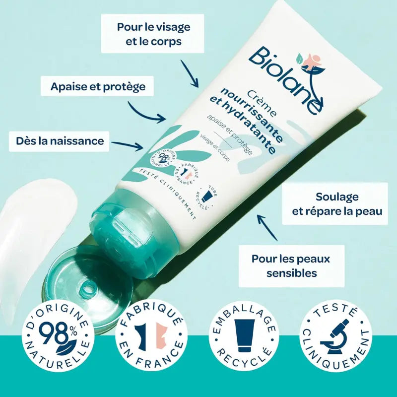 BIOLANE Crème Nourrissante et Hydratante Bébé Nouveau Packaging Visage  et Corps Apaise et Protège 98 % d’origine naturelle 100 ml - Image 5