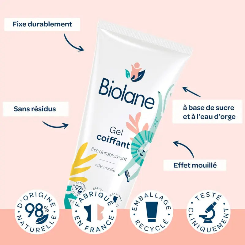 BIOLANE Gel Cheveux Coiffant Bébé 100ml Effet Mouillé et Fixation Douce pour Cheveux Fins - Image 4